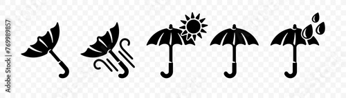 Umbrella, weather, wind and windy, sun shining and raining, graphic design. Wind twisted the umbrella, hot weather and rain, vector design and illustration