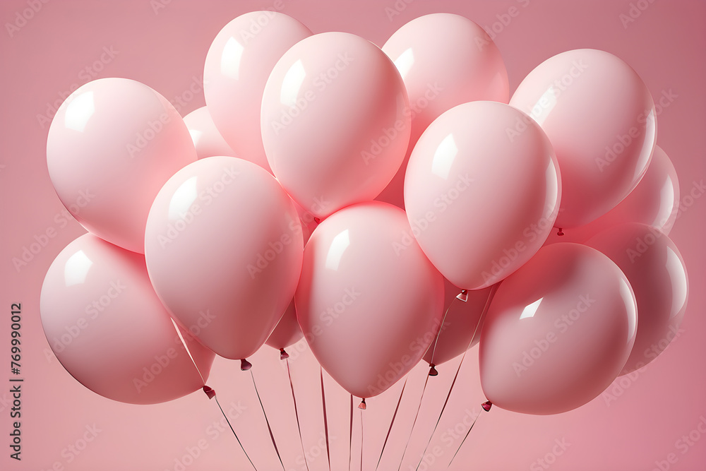 pastel pink balloons on a pink background, gender party concept girl