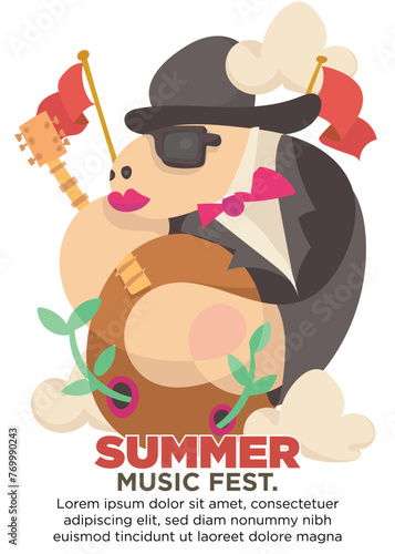 abstract male musician wear luxury suit playing guitar. summer music festival tempalte poster vector illustration photo