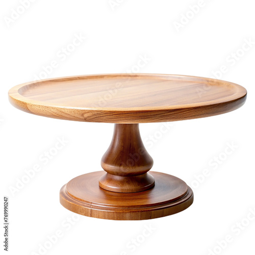 Wooden round table isolated on a transparent background.