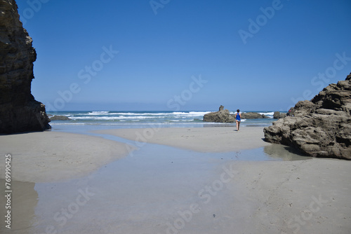 Beach of the Cathedrals, Ribadeo - Lugo, Spain, Entrance beach view with low tide.
