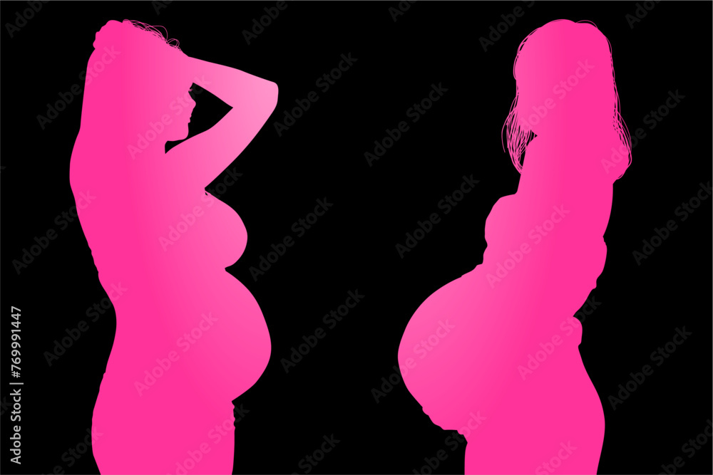 silueta, embarazada, prenatal, amor, gestacion, silueta, vector, embarazo, mujer, familia, ilustracion