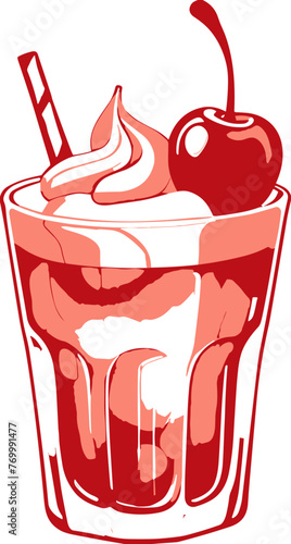 Delicious cherry float topping with cherry and whipped cream isolated cartoon svg, watercolor drawing for cold drink, slushie recipe, summer, cherry trifle, refreshment, cocktail menu clipart