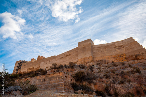 Walls of the castle of Alhama de Murcia  Region of Murcia  Spain  on top of a hill in daylight