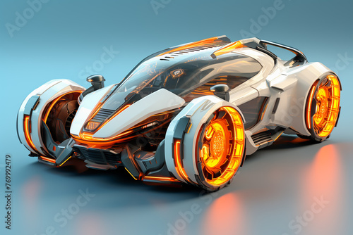 Realistic cyberpunk sports car in sliver background. smart futuristic car with cool futuristic design, vivid color scheme. Fictional model