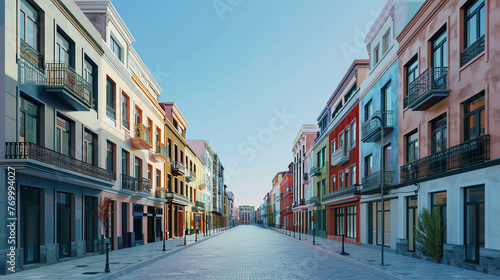 Tranquil Urban Vibes: Empty Streets with Vibrant Buildings
