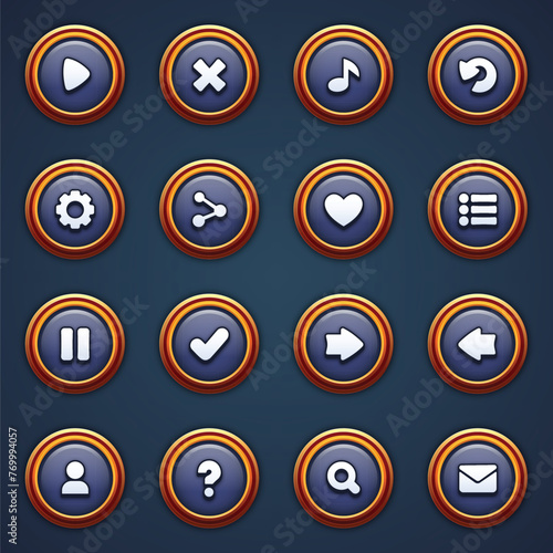 Game ui set of silver buttons in cartoon style gui to build 2d games cartoon casual buttons kit