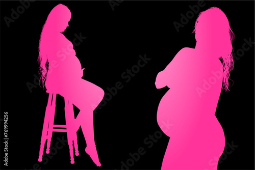 silueta, embarazada, prenatal, amor, gestacion, silueta, vector, embarazo, mujer, familia, ilustracion