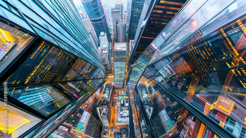 Urban Jungle: Glass Skyscrapers Reflecting City Life