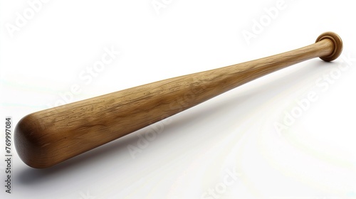 Wooden baseball bat with a brown handle and a black tip. The bat is lying on a white background