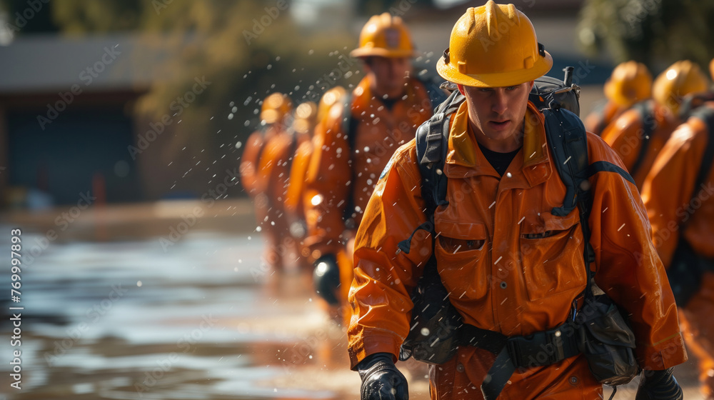 Emergency responders out work, using equipment, and coordinating responses. Emergency responders out work, using equipment, and coordinating responses.
