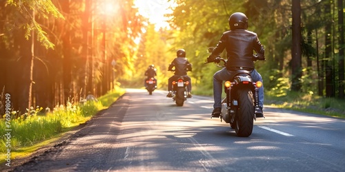 Motorcyclists cruising down a scenic road. Concept Motorcycle Ride, Scenic Route, Adventure, Outdoor Lifestyle, Biker Culture
