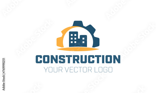 a logo for construction or construction with a house on the front.