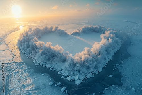 An island in the sea in winter in the shape of a heart © Александр Лобач