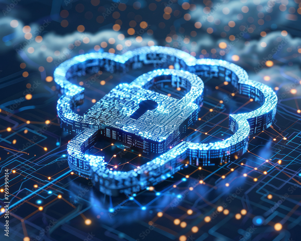 A close up of a padlock symbol with a checkmark morphing into a secure cloud icon, signifying the importance of cloud security solutions Space for text or title, copy space A close up of a padlock symbol with a checkmark morphing into a secure cloud icon, signifying the importance of cloud security solutions Space for text or title, copy space