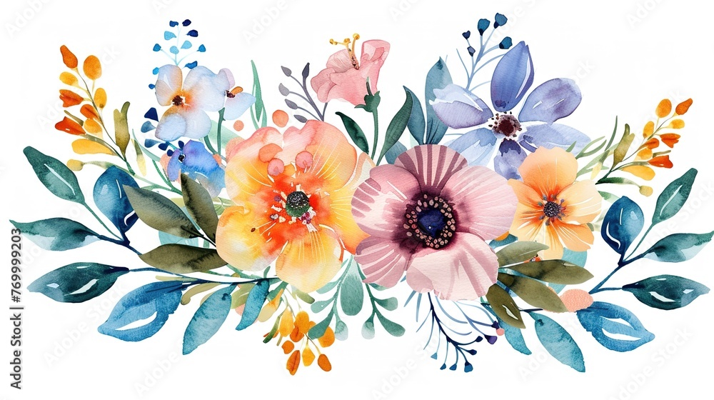 Hand draw decorative colorful flowers bunch watercolor design ,Generative ai