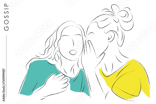 Hand drawn line art vector of people gossiping. Badmouthing and backiting someone. Dont gossip. Gossiping and rumors in corporate sector.