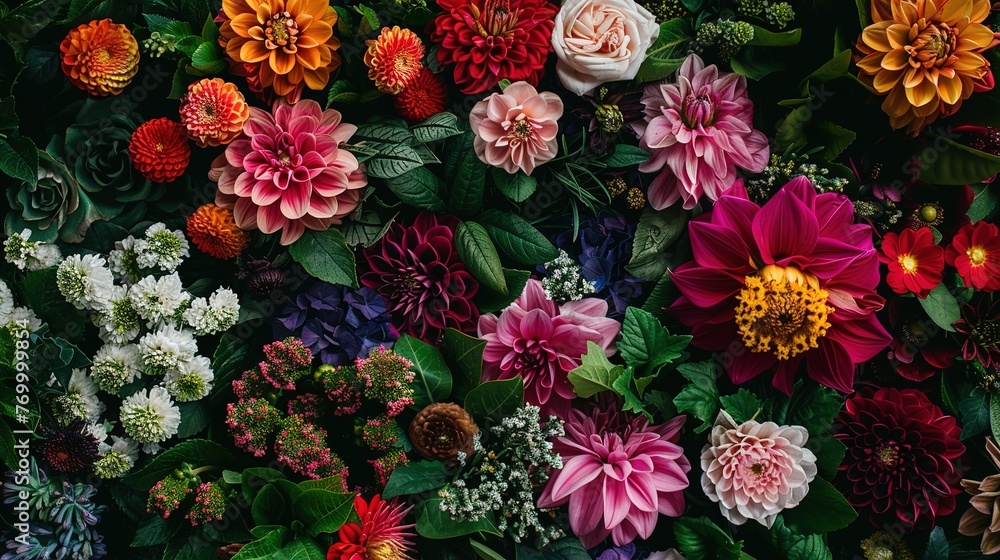 Top view of gorgeous flowers assortment ,Generative ai, Top view of gorgeous flowers assortment ,Generative ai,