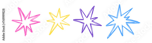 Set of doodle stars drawn by hand. Cosmic, space. Vector simple illustration.