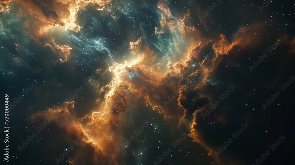 Majestic Nebula Illumination - Cosmic Artwork: Magnificent Presentation of Celestial Majesty, Transcending Boundaries with its Enthralling Depiction of Cosmic Wonders - obrazy, fototapety, plakaty 