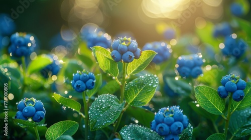 Blueberries ripening in the garden - Vaccinium angustifolium photo