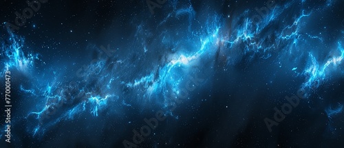  A blue and black image with countless stars, dust, and debris, generated by a computer © Jevjenijs