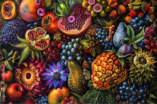 Complex fruit composition in high fantasy style. Fruit fantasies © Iulia