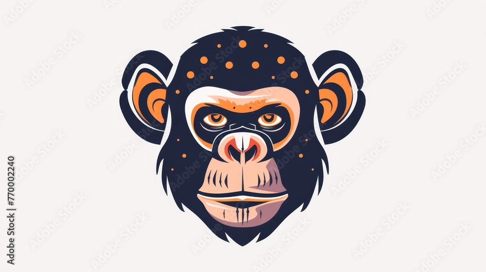   A monkey's face with two contrasting spots, one orange and the other black
