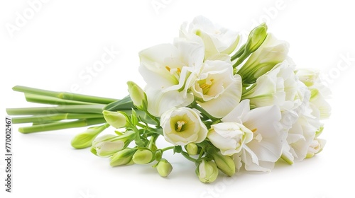 Beautiful bouquet of white freesia flowers isolated on white background ,Generative ai, 