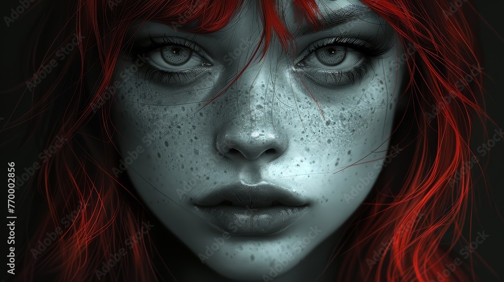 A digital portrait of a lady with facial freckles and full-face freckles A digital portrait of a lady with facial freckles and full-face freckles
