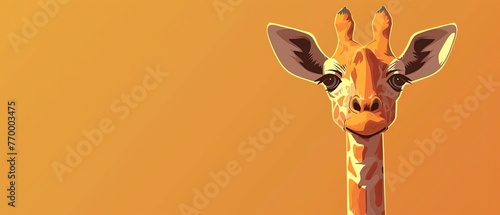  A giraffe's close-up head on an orange background with a yellow one in the background