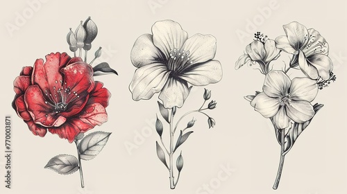 Floral set Collection with flowers hand drawn Design for invit  ,Generative ai © curek