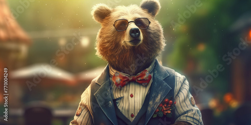 Elegant Dapper Bear in Sunglasses and Suit - Charming Animal Banner