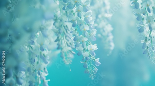 Serene Blue Blossoms Floating: Dreamy Floral Backdrop - Tranquil Scene with Delicate Petals Drifting in Air, Creating a Calm Oasis of Natural Beauty Amidst the Stillness and Serenity