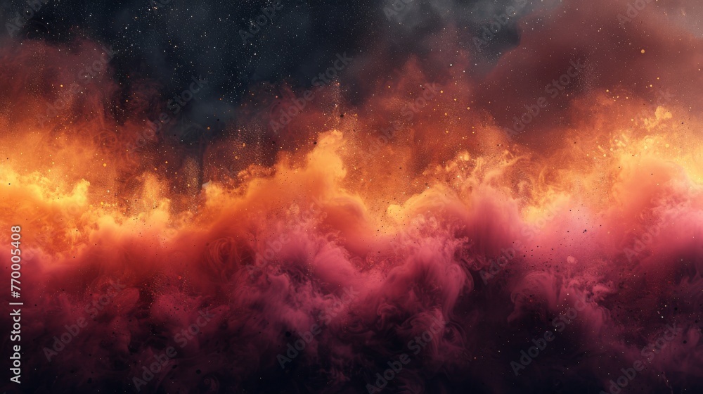 Flowing color flow noise texture effect, wide banner size, abstract background, red, orange, yellow, pink, and black gradients, vibrant color flow noise texture effect