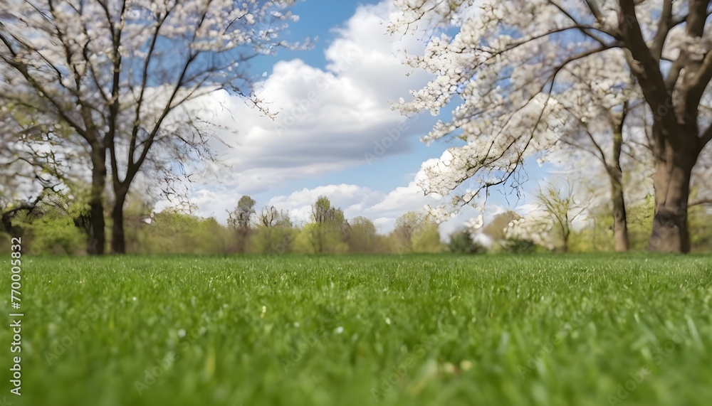 spring landscape with grass and trees.