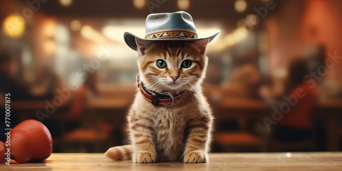 Whiskered Western Watcher: The Adventurous Kitty Cowcat Banner at the Saloon Showdown photo