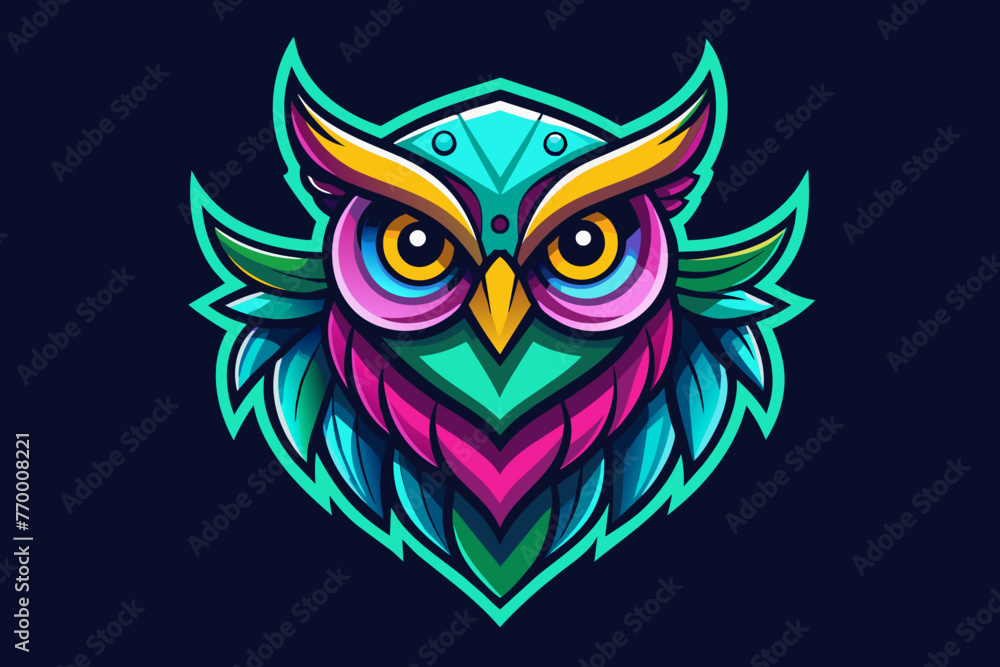 Owl Icon, print ready vector t-shirt design, sticker dark black background Owl Icon, print ready vector t-shirt design, sticker dark black background