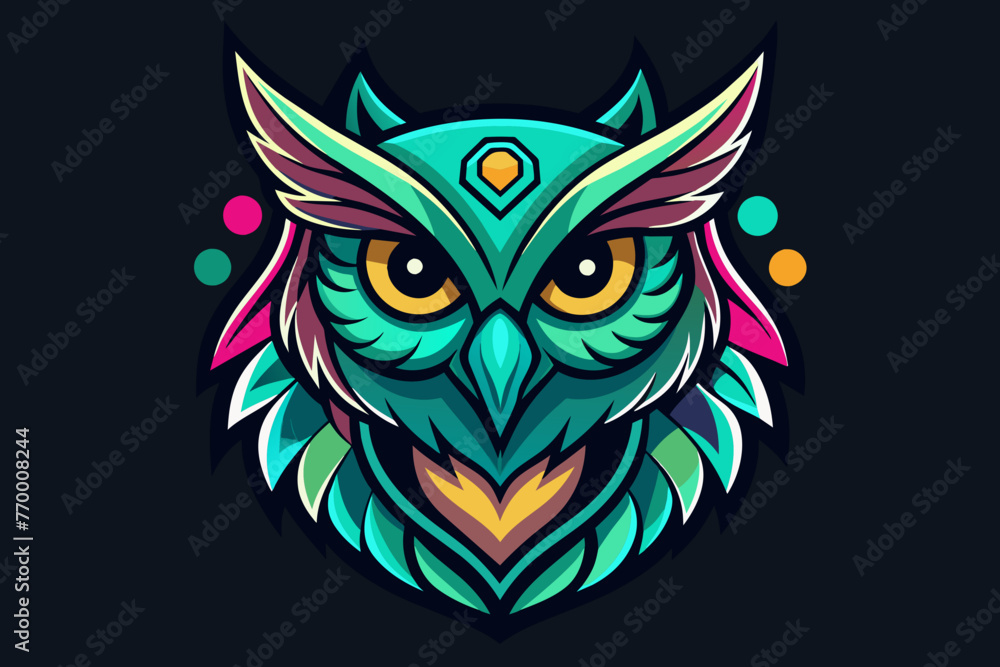 Owl Icon, print ready vector t-shirt design, sticker dark black background Owl Icon, print ready vector t-shirt design, sticker dark black background