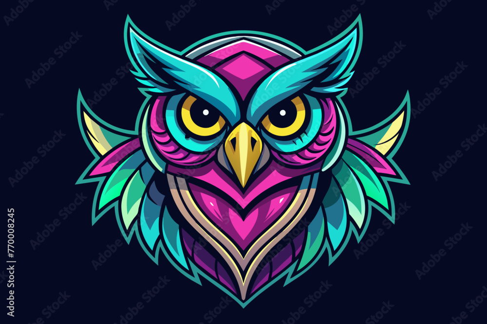 Owl Icon, print ready vector t-shirt design, sticker dark black background Owl Icon, print ready vector t-shirt design, sticker dark black background