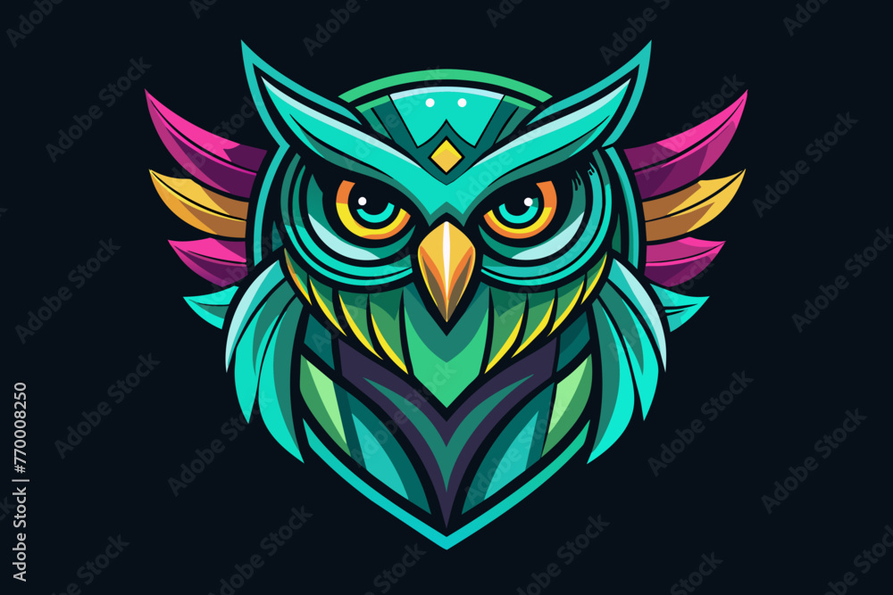 Owl Icon, print ready vector t-shirt design, sticker dark black background Owl Icon, print ready vector t-shirt design, sticker dark black background