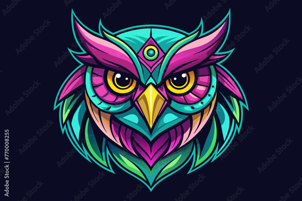 Owl Icon, print ready vector t-shirt design, sticker dark black background Owl Icon, print ready vector t-shirt design, sticker dark black background