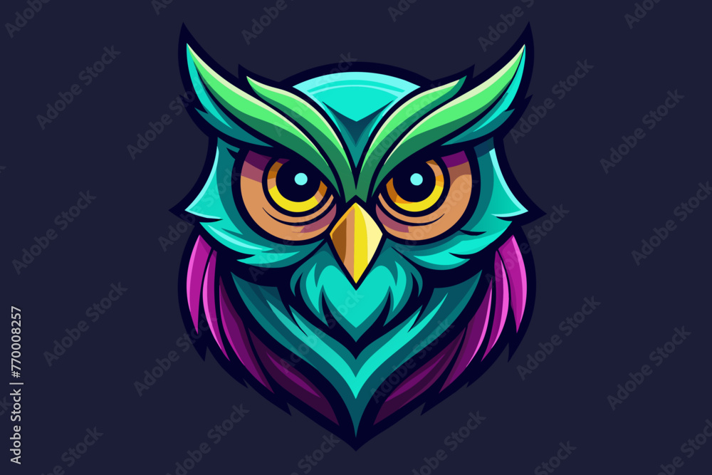 Owl Icon, print ready vector t-shirt design, sticker dark black background Owl Icon, print ready vector t-shirt design, sticker dark black background