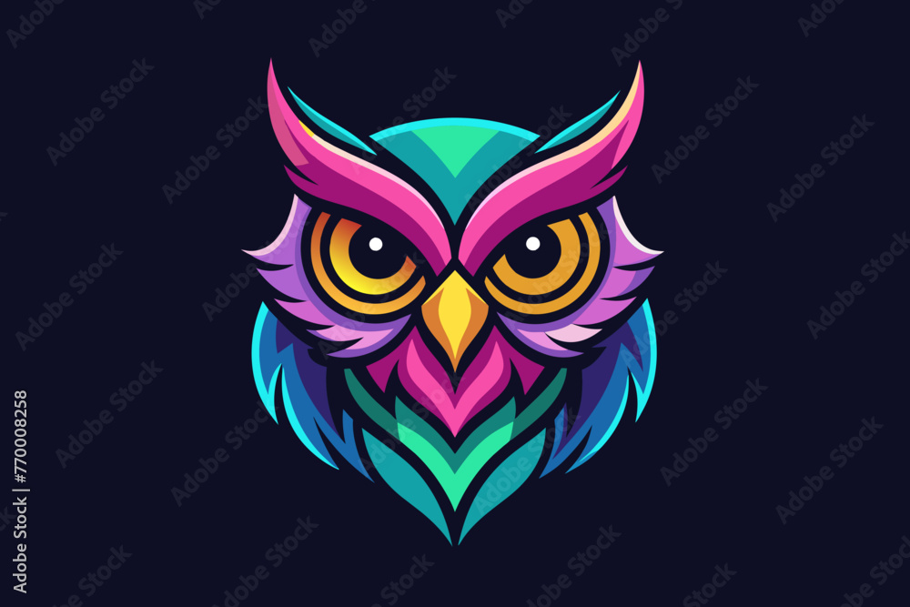 Owl Icon,  print ready vector t-shirt design, sticker dark black background 