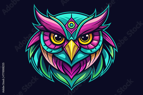 Owl Icon,  print ready vector t-shirt design, sticker dark black background  © AL