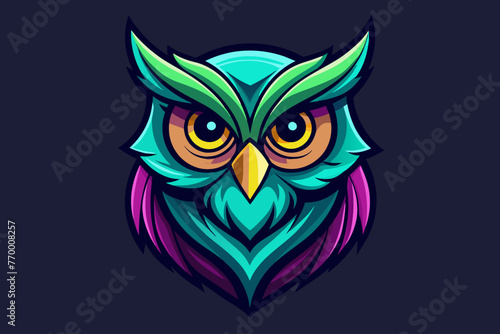 Owl Icon, print ready vector t-shirt design, sticker dark black background 