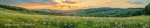 Grassy Field With Mountains Painting