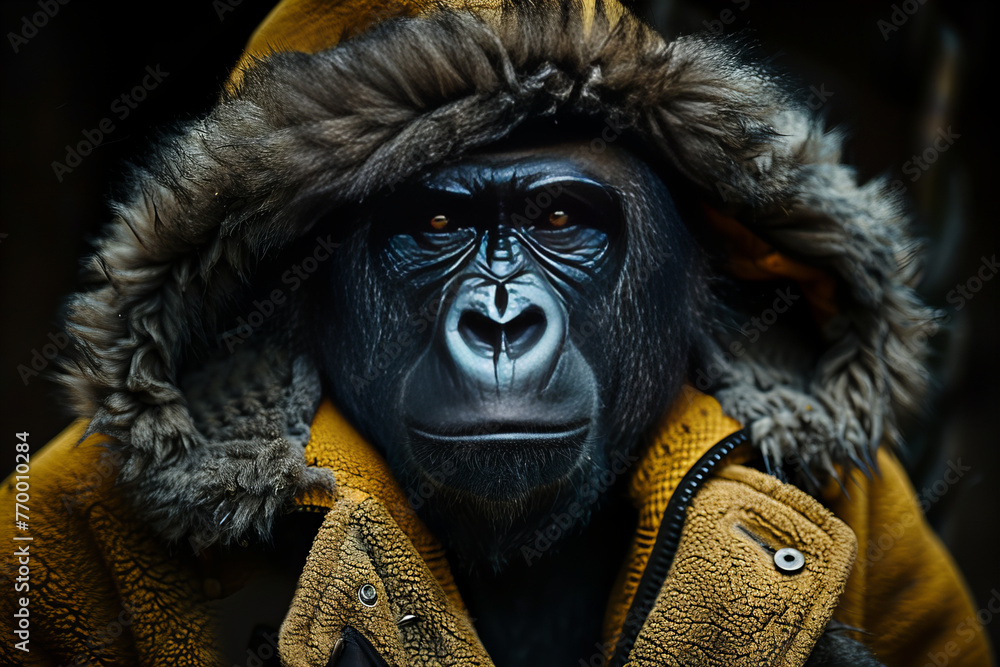 Mysterious Chimpanzee in Winter Apparel: Intense Gaze Banner