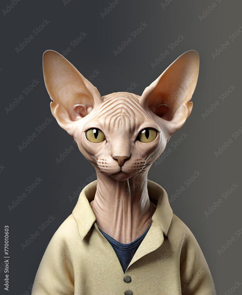 Sphynx cat avatar 3D illustration, cartoon sphynx catprofile picture, cool sphynx cat character
