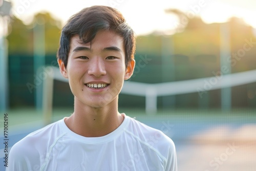 Smiling portrait of a young man on the tennis court